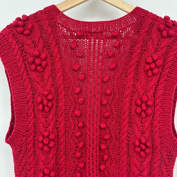 Vintage JG Hook Red Cable Knit Sweater Vest linen/ Cotton handknit Medium - Picture 4 of 7